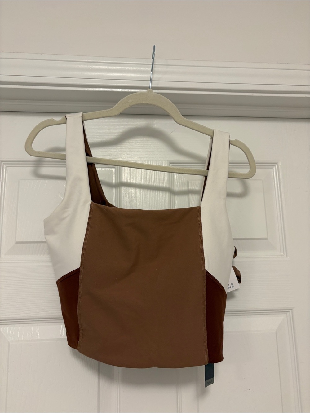 Abercrombie & Fitch Brown and White Colorblock Square Neck Crop Top